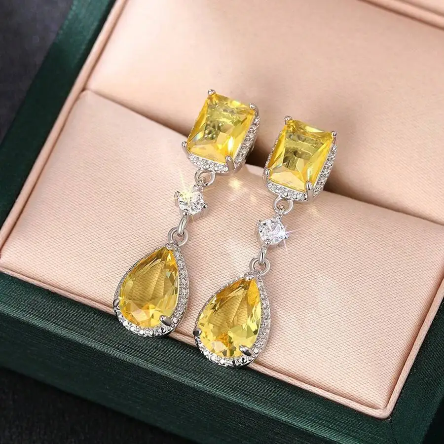 Yellow Cubic Zirconia Drop Earrings Women Pear Shape Dangle Jewelry For Wedding Party
Yellow Cubic Zirconia Drop Earrings Women Pear Shape Dangle Jewelry For Wedding Party