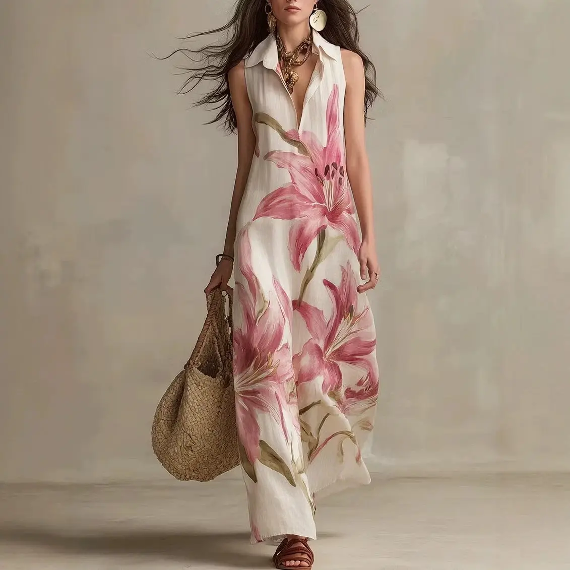 Elegant Shirt Long Dress for Women Flower Print Turndown Collar Sleeveless Maxi Dresses Casual Boho Beach Summer Vestido
Elegant Shirt Long Dress for Women Flower Print Turndown Collar Sleeveless Maxi Dresses Casual Boho Beach Summer Vestido