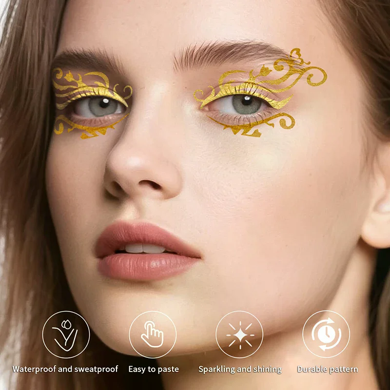 Glitter Stickers Face Eyeliner Tattoo Flash Gold Temporary Tattoos Waterproof Makeup Decals For Girls Party Music Festival
Glitter Stickers Face Eyeliner Tattoo Flash Gold Temporary Tattoos Waterproof Makeup Decals For Girls Party Music Festival