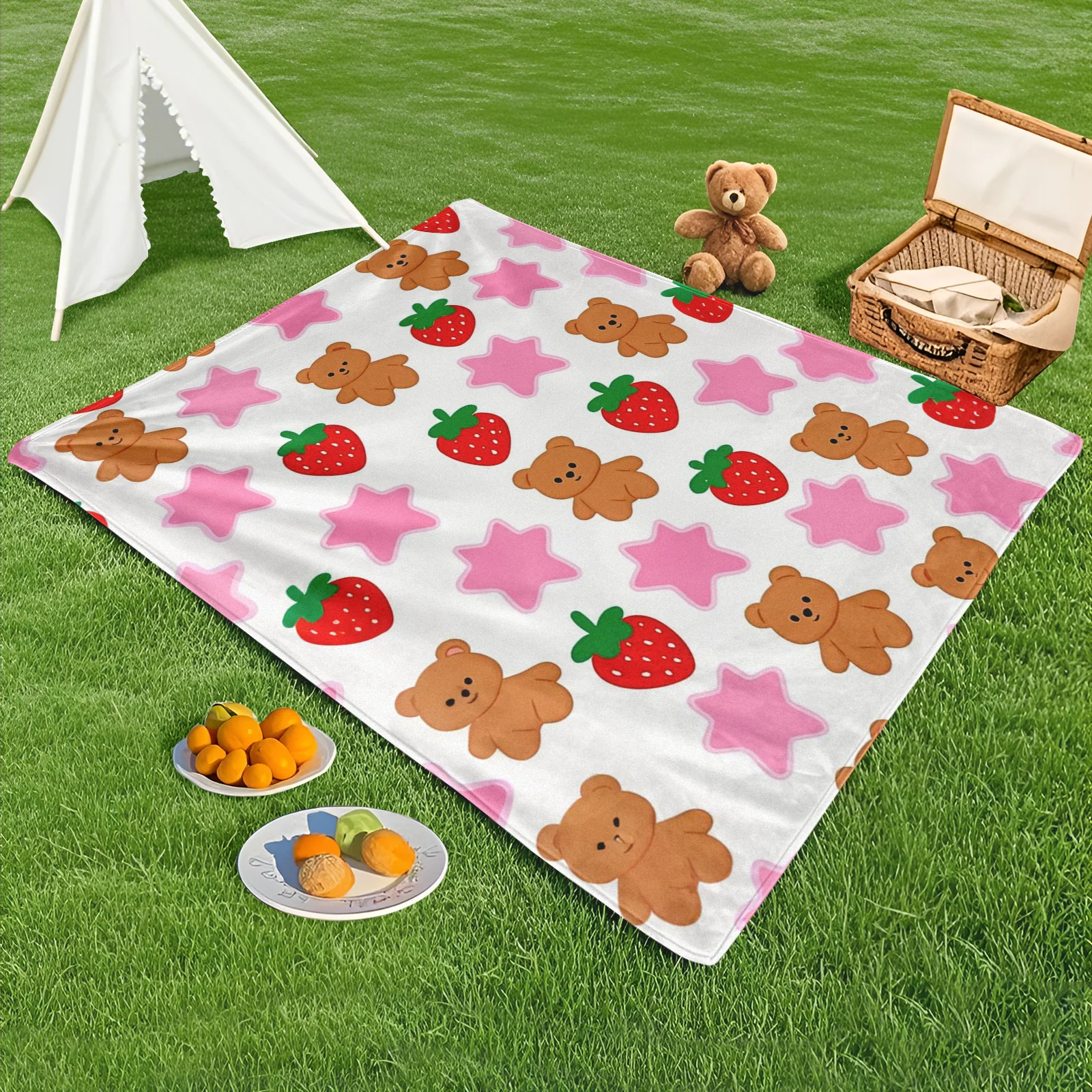 Charming Bear Strawberry Star Cartoon Outdoor Blanket For Picnic And Camping Warmth And Style
Charming Bear Strawberry Star Cartoon Outdoor Blanket For Picnic And Camping Warmth And Style
