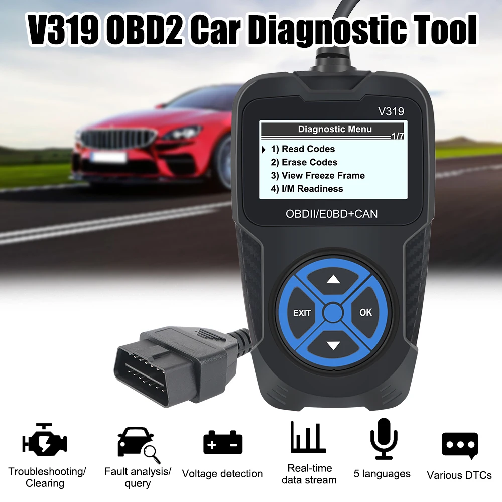 Устройство считывания кодов OBD2, автомобильные диагностические инструменты, универсальные автомобильные аксессуары V319, сканер OBD 2, цифровой дисплей, диагностический инструмент двигателя
Устройство считывания кодов OBD2, автомобильные диагностические инструменты, универсальные автомобильные аксессуары V319, сканер OBD 2, цифровой дисплей, диагностический инструмент двигателя