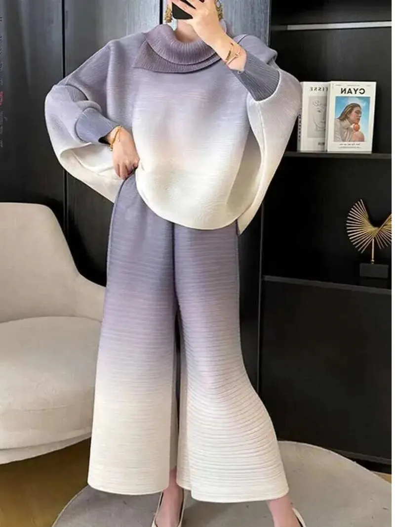 Gradient Women's Elegant Pleated Set New Lapel Batsleeve Top Wide-leg Pants Causal Two-piece Fashion 2025 Spring HLEK
Gradient Women's Elegant Pleated Set New Lapel Batsleeve Top Wide-leg Pants Causal Two-piece Fashion 2025 Spring HLEK