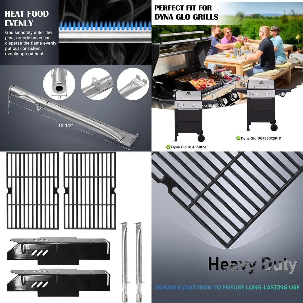 Запасные части для газового гриля с 2 конфорками: теплораспределительные пластины, трубки горелок, решетки для приготовления пищи.
Запасные части для газового гриля с 2 конфорками: теплораспределительные пластины, трубки горелок, решетки для приготовления пищи.