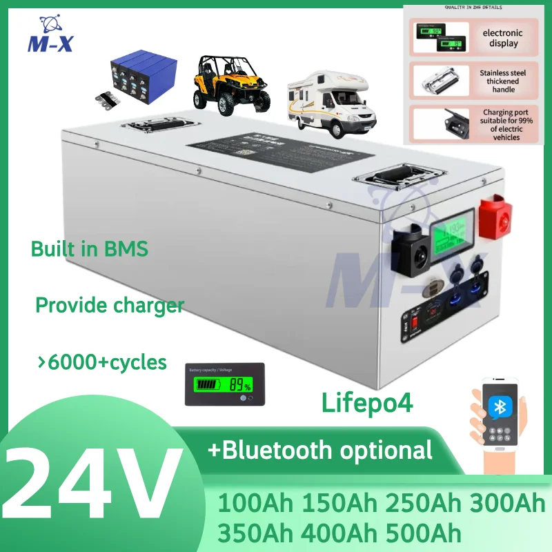 M-X 24V 200ah Lifepo4 Battery 100Ah 150Ah 250Ah 300Ah 350Ah 400Ah 500Ah Rechargeable for 2000W Solar System UPS Trolling Motor
M-X 24V 200ah Lifepo4 Battery 100Ah 150Ah 250Ah 300Ah 350Ah 400Ah 500Ah Rechargeable for 2000W Solar System UPS Trolling Motor