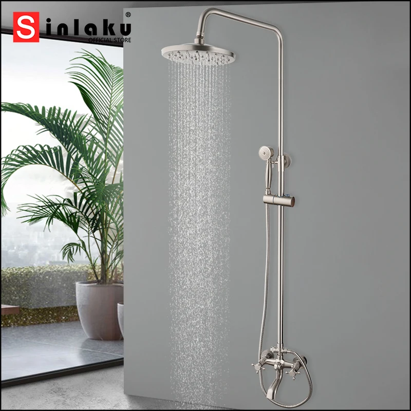 SINLAKU Bathroom Shower Set 3 function Luxury Nickel Brushed Wall Mounted Dual Handle Control With Hot And Cold Water Mixer Tap
SINLAKU Bathroom Shower Set 3 function Luxury Nickel Brushed Wall Mounted Dual Handle Control With Hot And Cold Water Mixer Tap