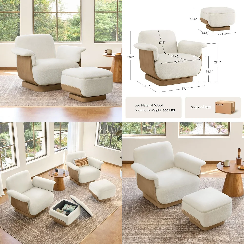 Fabric Swivel Chair with Storage Ottoman, Modern Living Room Accent Chair with Lounge Seat for Bedroom, Office, Cream
Fabric Swivel Chair with Storage Ottoman, Modern Living Room Accent Chair with Lounge Seat for Bedroom, Office, Cream