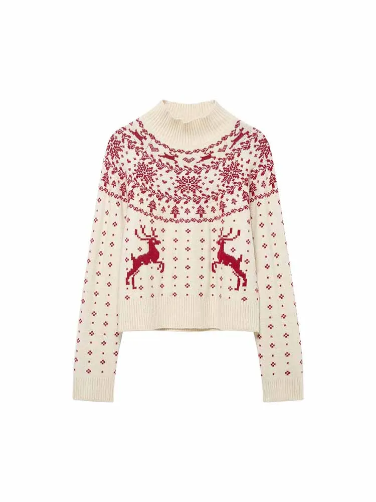 Зимняя новая мода в европейском и американском стиле. Женская одежда, универсальная рождественская жаккардовая вязка с длинными рукавами и воротником-стойкой.
Зимняя новая мода в европейском и американском стиле. Женская одежда, универсальная рождественская жаккардовая вязка с длинными рукавами и воротником-стойкой.