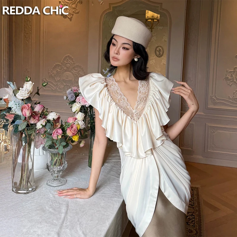 ReddaChic Lace Splice Satin Dress with Shorts Vintage Ruffled V-neck Mini Bodycon One-piece Pretty and Elegant Women Clothes
ReddaChic Lace Splice Satin Dress with Shorts Vintage Ruffled V-neck Mini Bodycon One-piece Pretty and Elegant Women Clothes