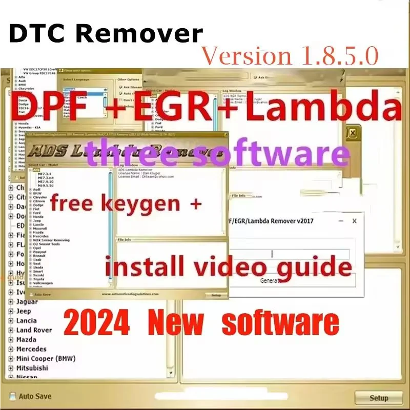 Car Software DTC Remover + Unlock keygen+Install Video Car accessories tools DPF+EGR Lambda Remover Full 2017.5 Version
Car Software DTC Remover + Unlock keygen+Install Video Car accessories tools DPF+EGR Lambda Remover Full 2017.5 Version