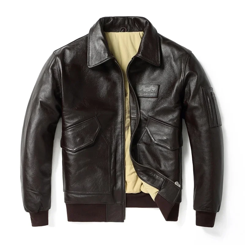 Dark Brown Winter Leather Jacket Men Military Style Cotton Lining Genuine Natural Thick Cowhide Flight Leather Coat
Dark Brown Winter Leather Jacket Men Military Style Cotton Lining Genuine Natural Thick Cowhide Flight Leather Coat