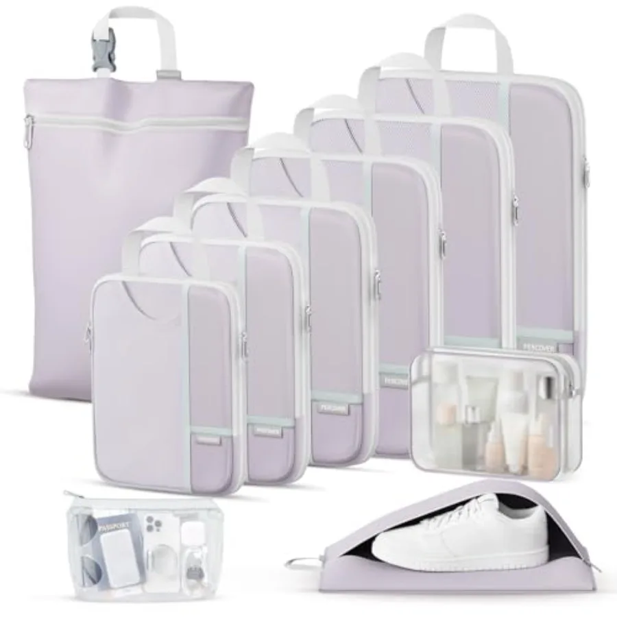 Percover Compression Packing Cubes 10-Piece Set for Travel in Purple with Toiletry Bag Laundry Bag and Shoe Bag All-in-One Trav
Percover Compression Packing Cubes 10-Piece Set for Travel in Purple with Toiletry Bag Laundry Bag and Shoe Bag All-in-One Trav