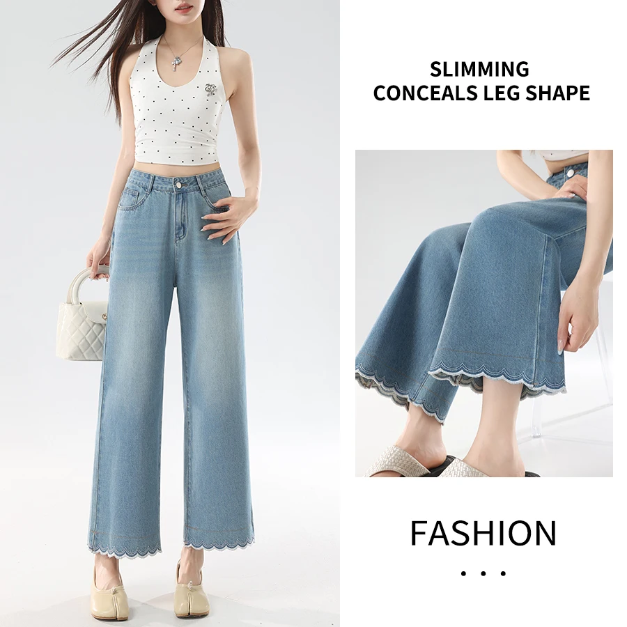 Light Blue Floral Hem Cropped Straight Leg Women's Jeans Casual Summer Skinny Pants Slim Fit High Waist Denim Trousers
Light Blue Floral Hem Cropped Straight Leg Women's Jeans Casual Summer Skinny Pants Slim Fit High Waist Denim Trousers