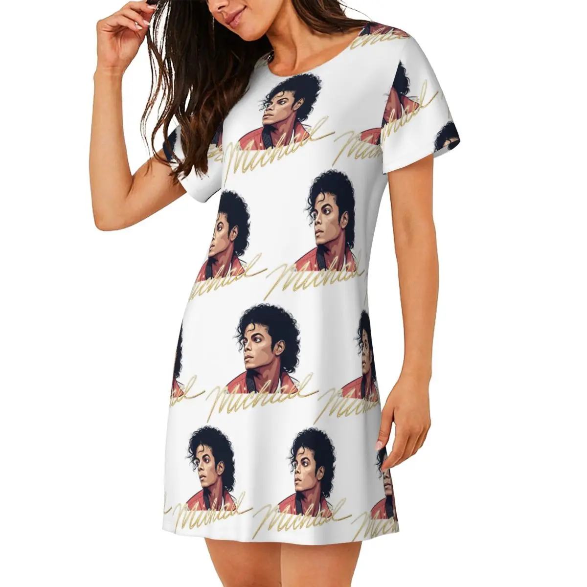 Custom Michael Jackson Fan Tribute Design Short Sleeves Nightdress For Sleeping Women Short Sleeve Nightgowns Loose Pajama Dress
Custom Michael Jackson Fan Tribute Design Short Sleeves Nightdress For Sleeping Women Short Sleeve Nightgowns Loose Pajama Dress