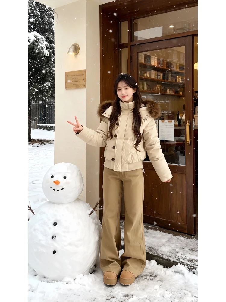 Thickened Parka Cotton Jacket Women's Short Style Fur Collar Hooded Cotton Coat Autumn Winter New Arrival Single Button Design
Thickened Parka Cotton Jacket Women's Short Style Fur Collar Hooded Cotton Coat Autumn Winter New Arrival Single Button Design