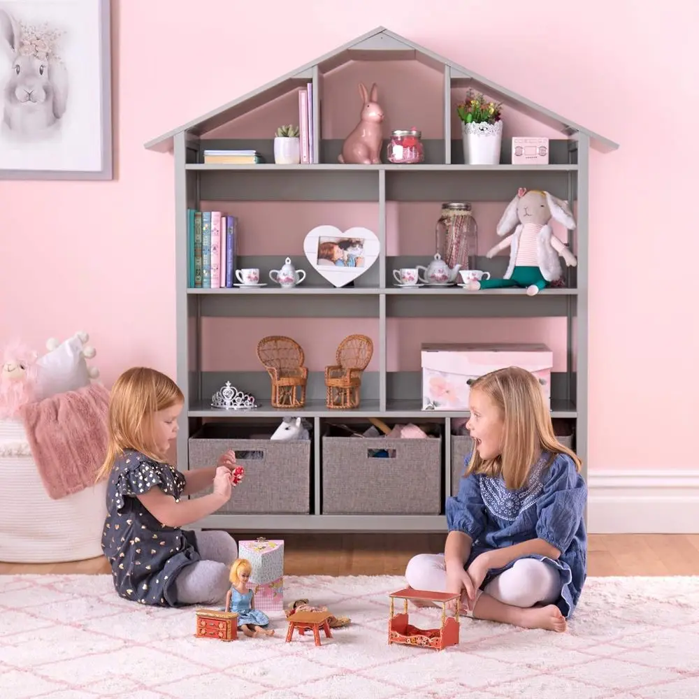 Gray Wooden Kids' Bookshelf with Dollhouse Design and Storage for Playroom and Bedroom
Gray Wooden Kids' Bookshelf with Dollhouse Design and Storage for Playroom and Bedroom