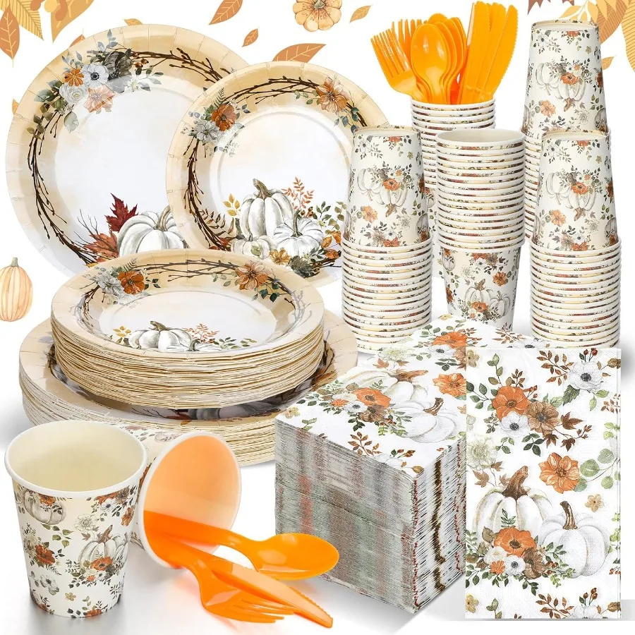 400 Pcs Fall Party Supplies Dinnerware Set for 50 Guests Including Disposable Paper Plates Napkins Cups Knives and Spoons with
400 Pcs Fall Party Supplies Dinnerware Set for 50 Guests Including Disposable Paper Plates Napkins Cups Knives and Spoons with