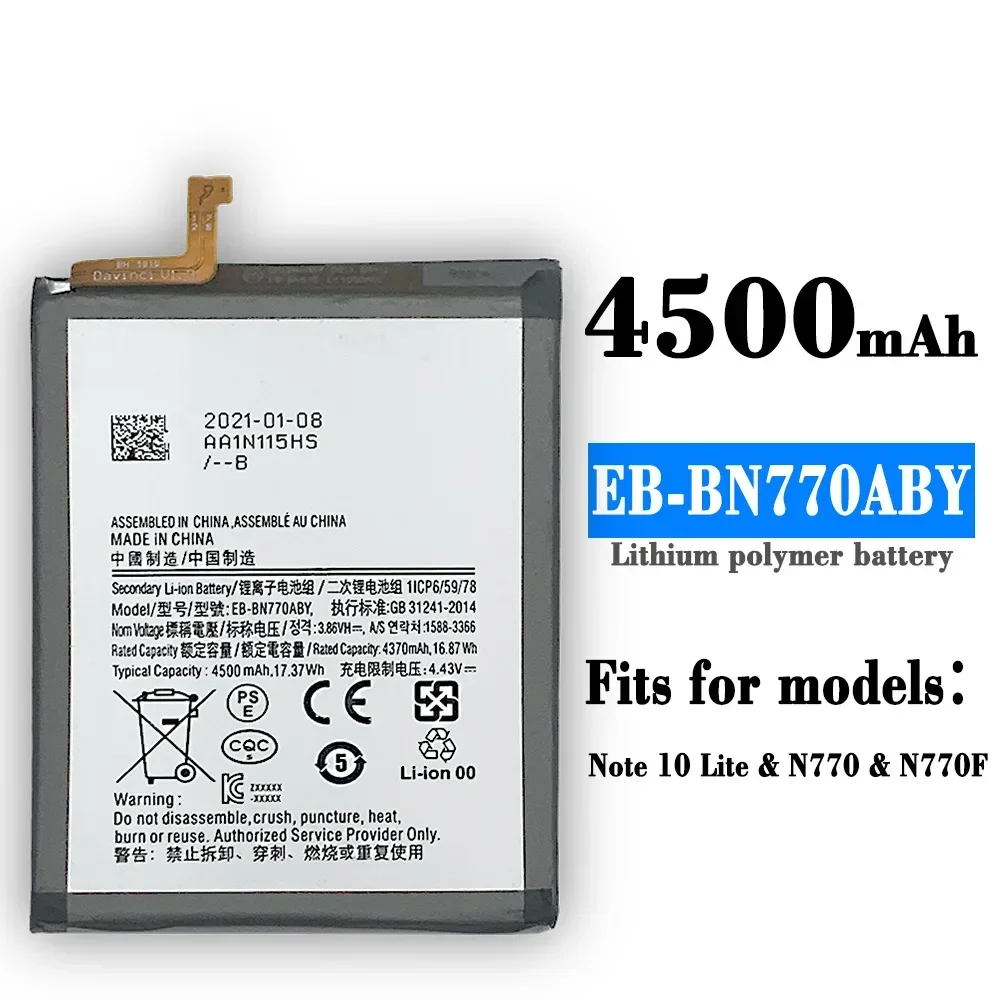 Battery EB-BN770ABY For Samsung Galaxy Note10 Lite N770 N770F Battery 4500mAh High Capacity + FREE Tools
Battery EB-BN770ABY For Samsung Galaxy Note10 Lite N770 N770F Battery 4500mAh High Capacity + FREE Tools