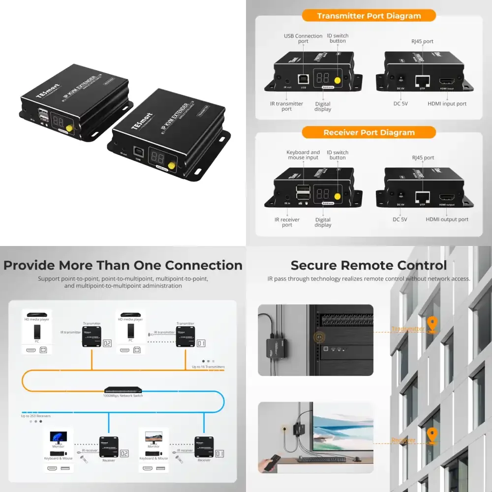 TESmart KVM-удлинитель для передачи видео 1080P 60Гц на 120м (393 фута) с ИК-пультом ДУ, многоточечный, для передачи видео с передатчика на приемник
TESmart KVM-удлинитель для передачи видео 1080P 60Гц на 120м (393 фута) с ИК-пультом ДУ, многоточечный, для передачи видео с передатчика на приемник
