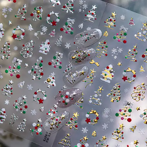 Christmas Nail Stickers Luxury Crystal Diamond Cartoon Bear Tree Apple Back Glue Nail Art Stickers DIY New 3D Nails Decorations