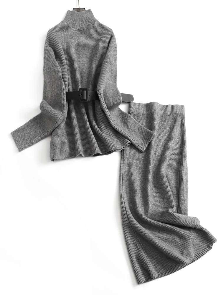Comfortable Knitted Sweater Skirt Set Women's High Collar Waist Belt Slimming Loose Fit Fashionable Two Piece Winter Ensemble
Comfortable Knitted Sweater Skirt Set Women's High Collar Waist Belt Slimming Loose Fit Fashionable Two Piece Winter Ensemble