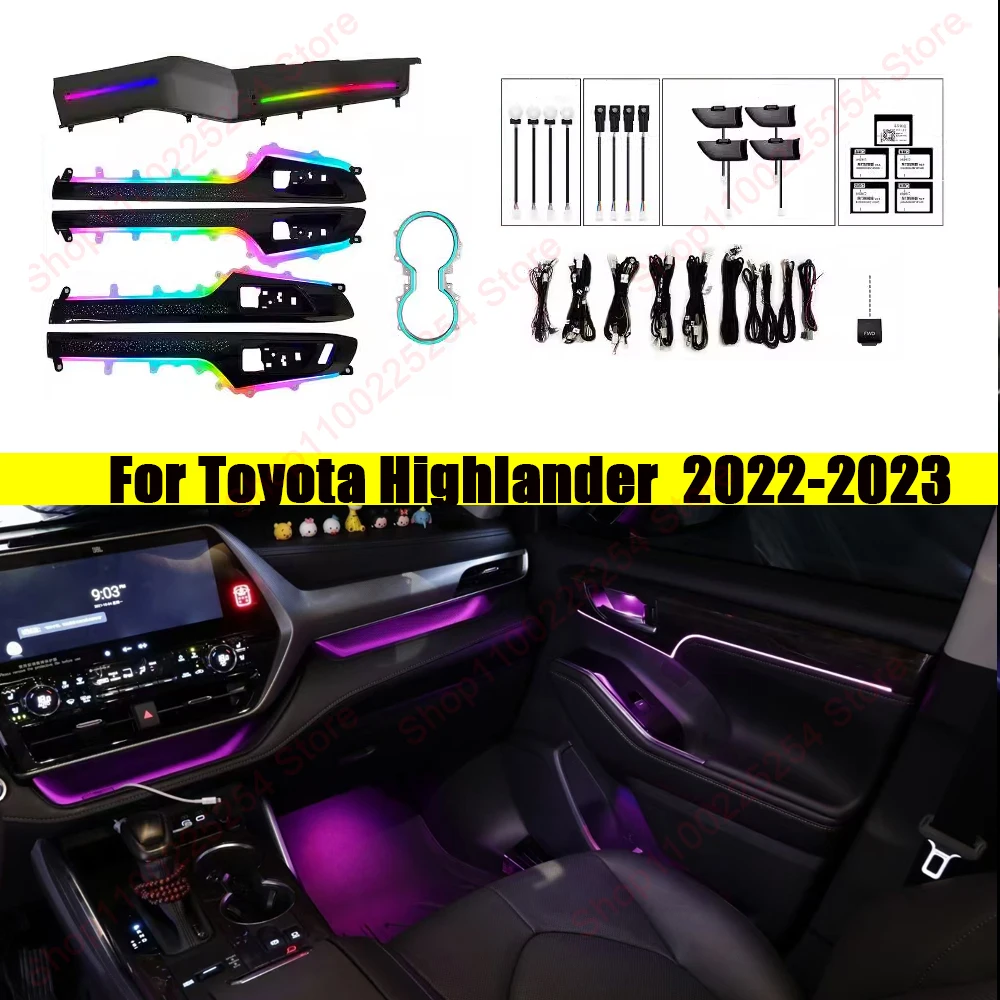 Внутренний светодиодный атмосферный светильник автомобиля для Toyota Highlander CROWN KLUGER 2022-2023, фантомный динамический водный окружающий свет для салона автомобиля
Внутренний светодиодный атмосферный светильник автомобиля для Toyota Highlander CROWN KLUGER 2022-2023, фантомный динамический водный окружающий свет для салона автомобиля