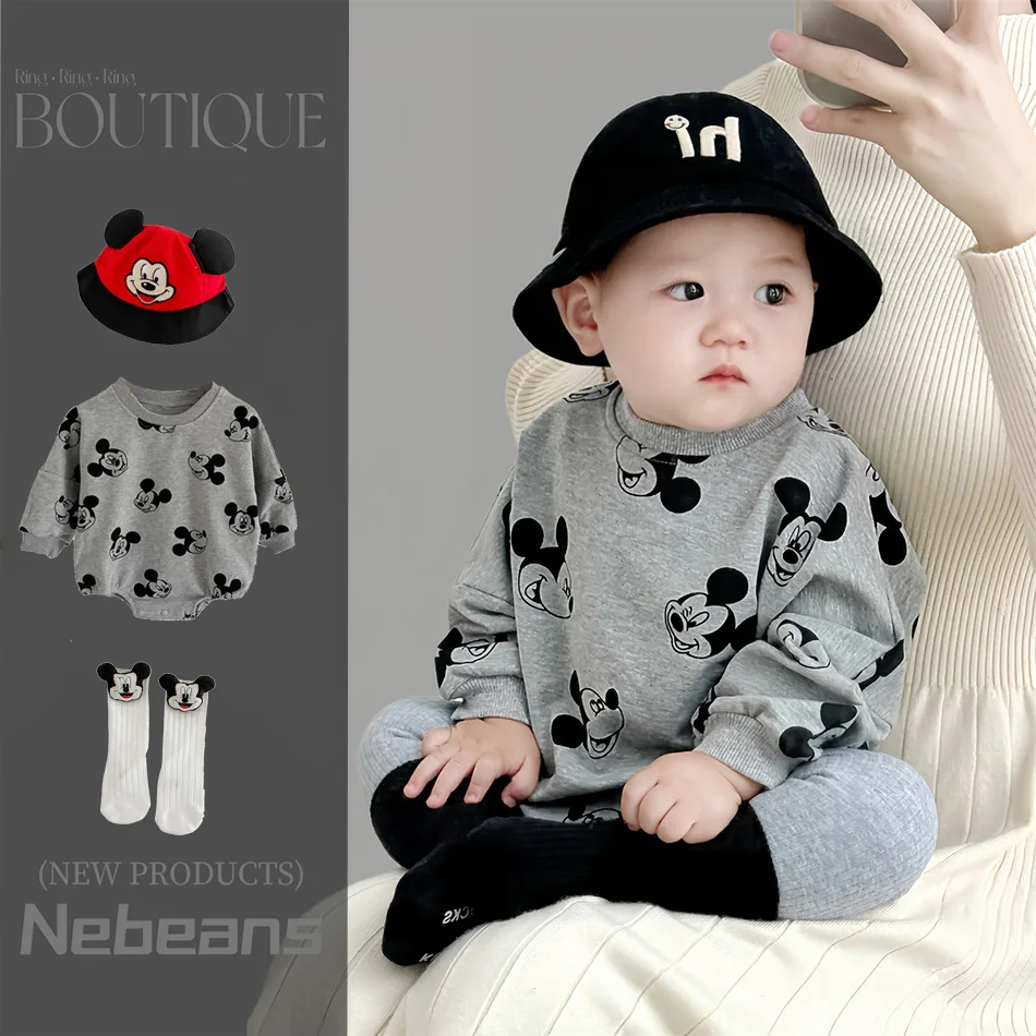 Детский хлопковый комбинезон-слип с длинным рукавом, весенний, с принтом Микки, серый, для малышей, для ползания
Детский хлопковый комбинезон-слип с длинным рукавом, весенний, с принтом Микки, серый, для малышей, для ползания