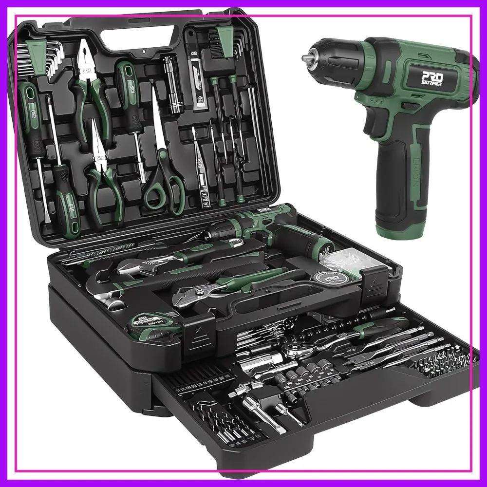 369-Piece Home Tool Set with 8V Cordless Drill, Toolbox with Drawers, General Household Tools for DIY Repairs, Handyman Gift
369-Piece Home Tool Set with 8V Cordless Drill, Toolbox with Drawers, General Household Tools for DIY Repairs, Handyman Gift