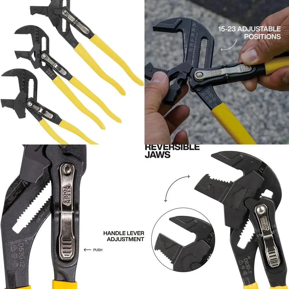 3-Piece High-Leverage Pliers Set, Adjustable Reversible Jaw, 7, 10, 12 Smooth & Knurled Teeth
3-Piece High-Leverage Pliers Set, Adjustable Reversible Jaw, 7, 10, 12 Smooth & Knurled Teeth