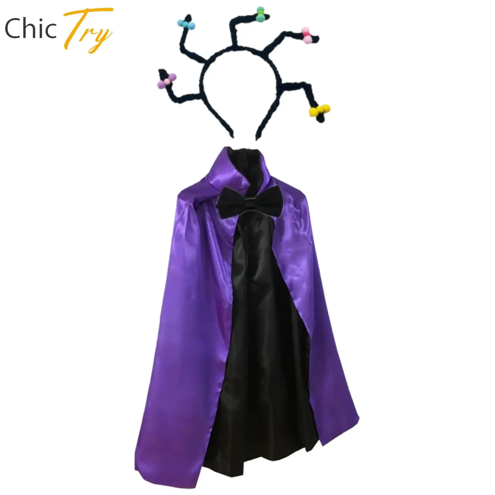 Halloween Funny Cute Witch Cape Wizard Vampire Full Length Cloak with Colored Bows Adorned Braids Hair Hoop for Christmas Party
Halloween Funny Cute Witch Cape Wizard Vampire Full Length Cloak with Colored Bows Adorned Braids Hair Hoop for Christmas Party