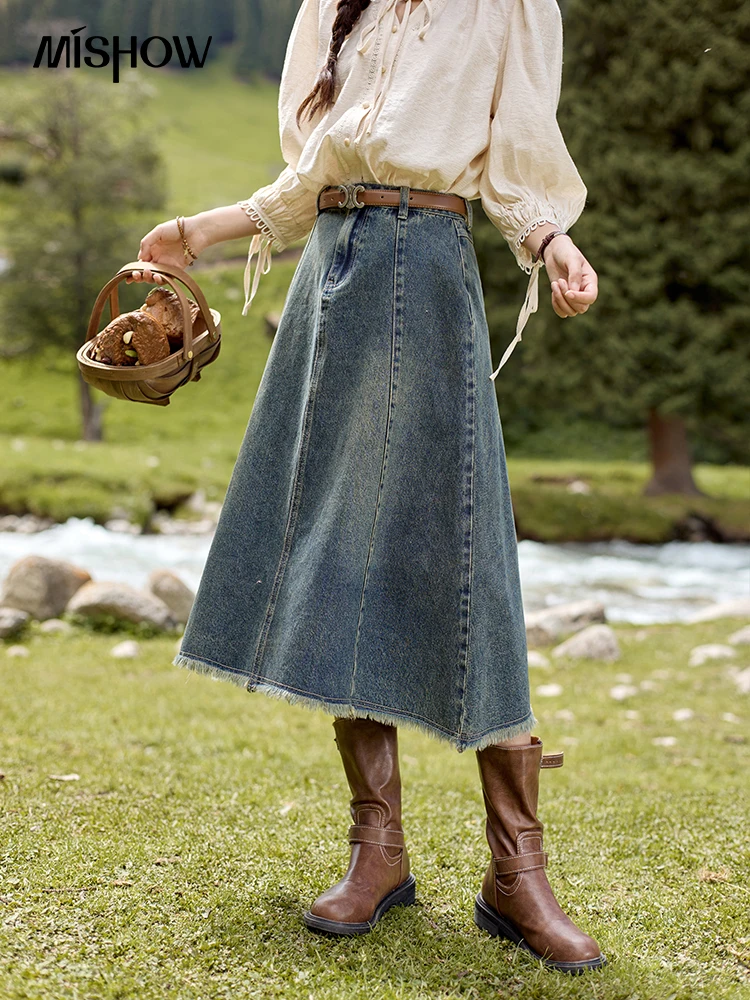 MISHOW Washed Hem Fringed Denim Midi Skirt 2024 Autumn Commuting Versatile A-line Long Skirt Retro Blue Casual Skirts MXD41B0453
MISHOW Washed Hem Fringed Denim Midi Skirt 2024 Autumn Commuting Versatile A-line Long Skirt Retro Blue Casual Skirts MXD41B0453