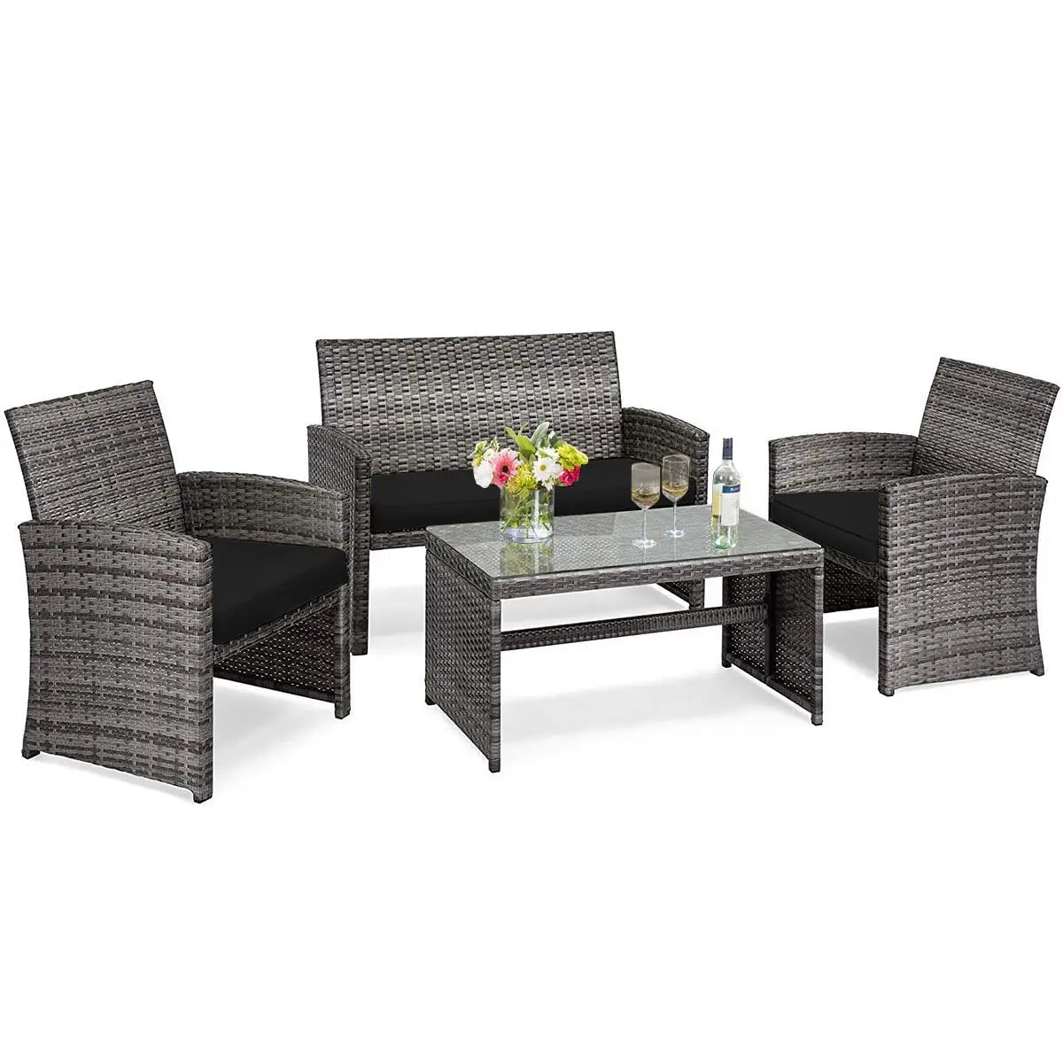 4-Piece Black Wicker Patio Furniture Set Sofa Chairs Coffee Table Soft Cushions Outdoor Lawn Backyard Pool Garden, Customized
4-Piece Black Wicker Patio Furniture Set Sofa Chairs Coffee Table Soft Cushions Outdoor Lawn Backyard Pool Garden, Customized