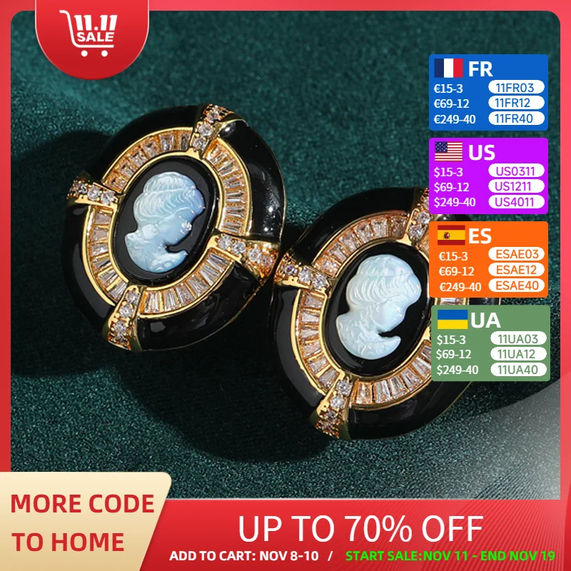 Vintage Black Cameo Earrings For Woman Stud Gold Color Jewelry Enamel Cubic Zirconia Luxury Quality Designed Gifts Accessories
Vintage Black Cameo Earrings For Woman Stud Gold Color Jewelry Enamel Cubic Zirconia Luxury Quality Designed Gifts Accessories