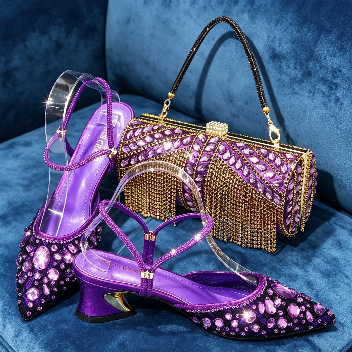 Women Purple Rhinestone Shoes Matching Bag Set Italian Design Chunky Heel Pumps Tassel Clutch Purse Nigeria Wedding Party Dress
Women Purple Rhinestone Shoes Matching Bag Set Italian Design Chunky Heel Pumps Tassel Clutch Purse Nigeria Wedding Party Dress