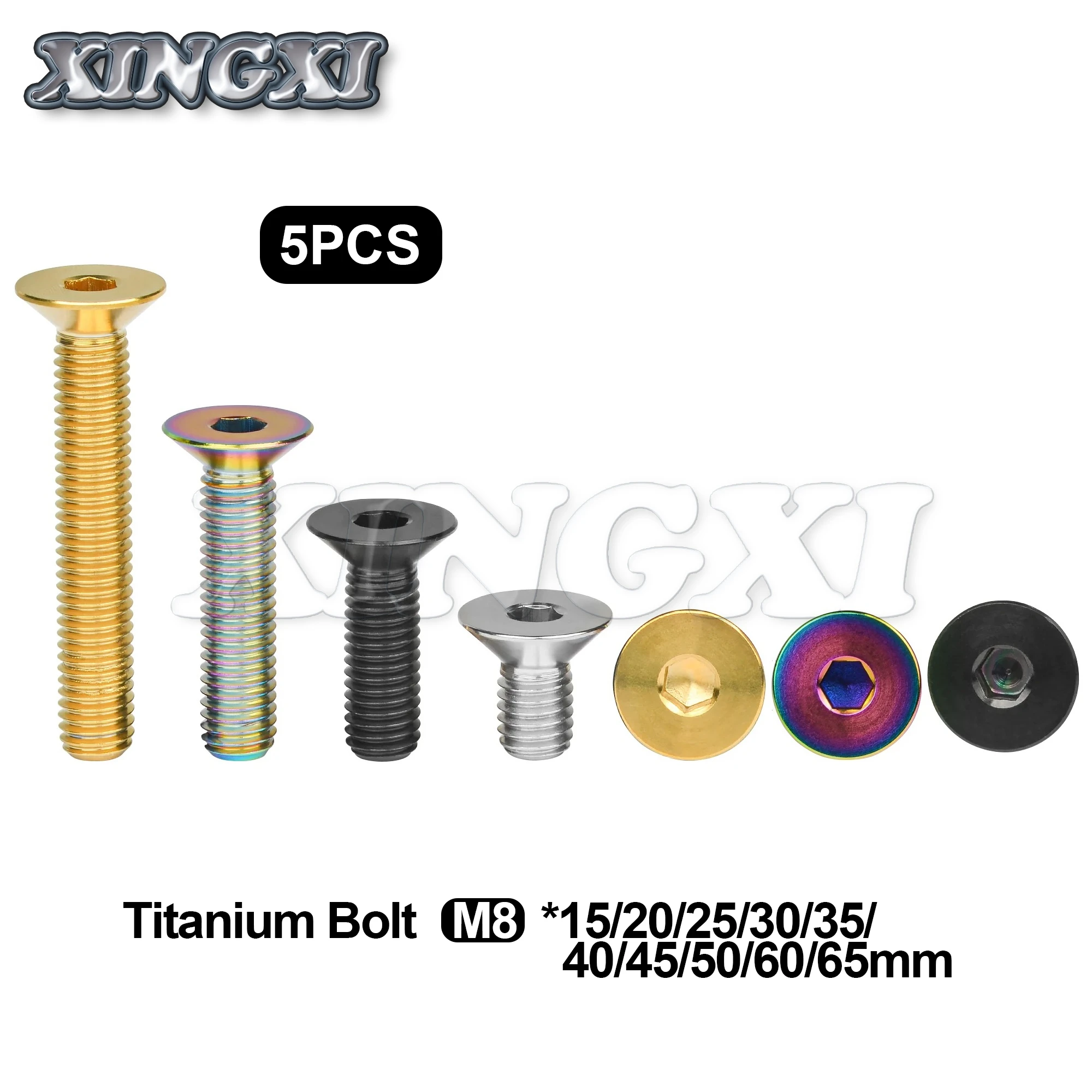 Xingxi 5pcs Titanium Bolts M8X15 20 25 30 35 40 45 50 60 65mm Countersunk Head Screw for Bicycle Brake Motorcycle Modification
Xingxi 5pcs Titanium Bolts M8X15 20 25 30 35 40 45 50 60 65mm Countersunk Head Screw for Bicycle Brake Motorcycle Modification
