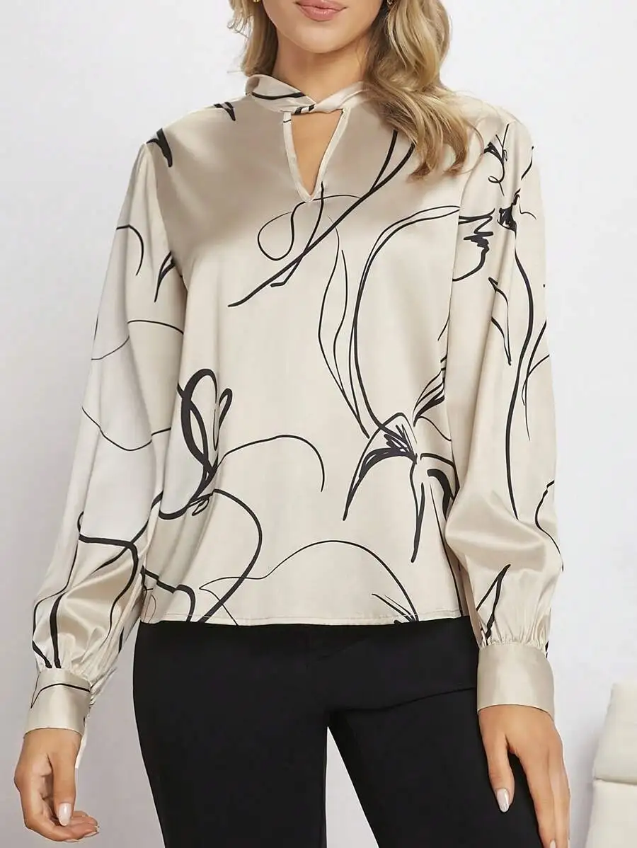 Womens Apricot Black Line Print Keyhole Collar Lantern Sleeve Long Shirt Elegant Office Wear
Womens Apricot Black Line Print Keyhole Collar Lantern Sleeve Long Shirt Elegant Office Wear