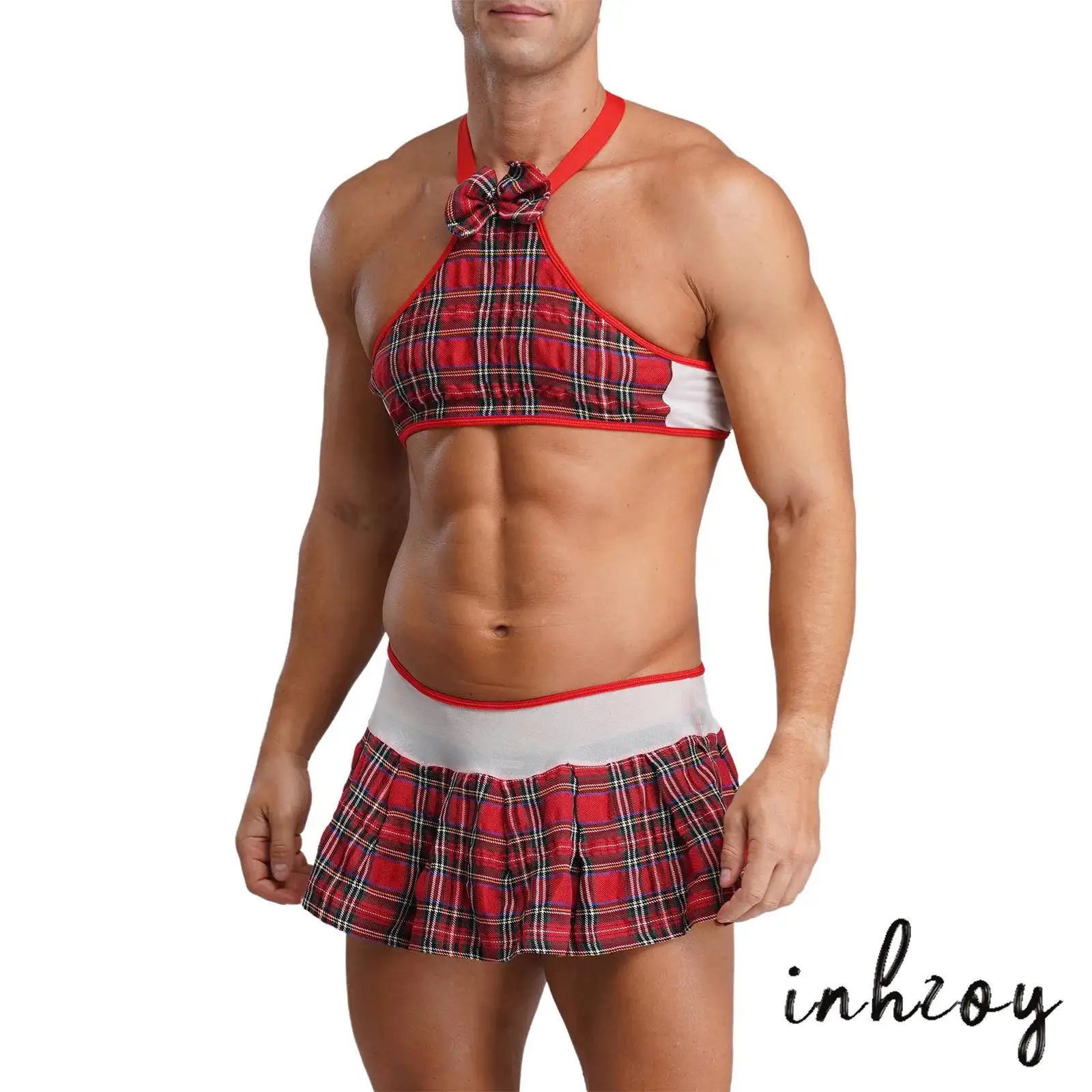 Mens Sissy JK School-girl Crossdressing Plaid Lingerie Set Halter Bow Decor Crop Top And Pleated Mini Skirt for Couple Games
Mens Sissy JK School-girl Crossdressing Plaid Lingerie Set Halter Bow Decor Crop Top And Pleated Mini Skirt for Couple Games