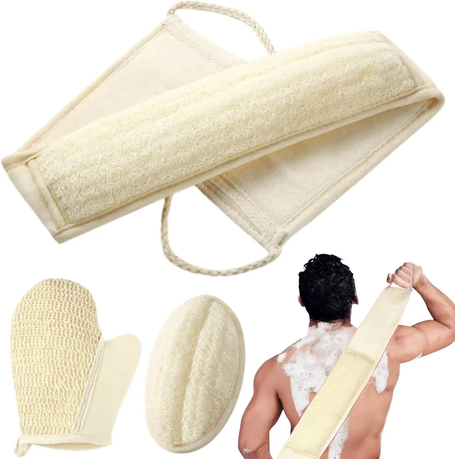 Natural Loofah Sponge Exfoliating Body Scrubber Set for Shower with Back Scrubber and Glove for Men and Women 3 Pack
Natural Loofah Sponge Exfoliating Body Scrubber Set for Shower with Back Scrubber and Glove for Men and Women 3 Pack