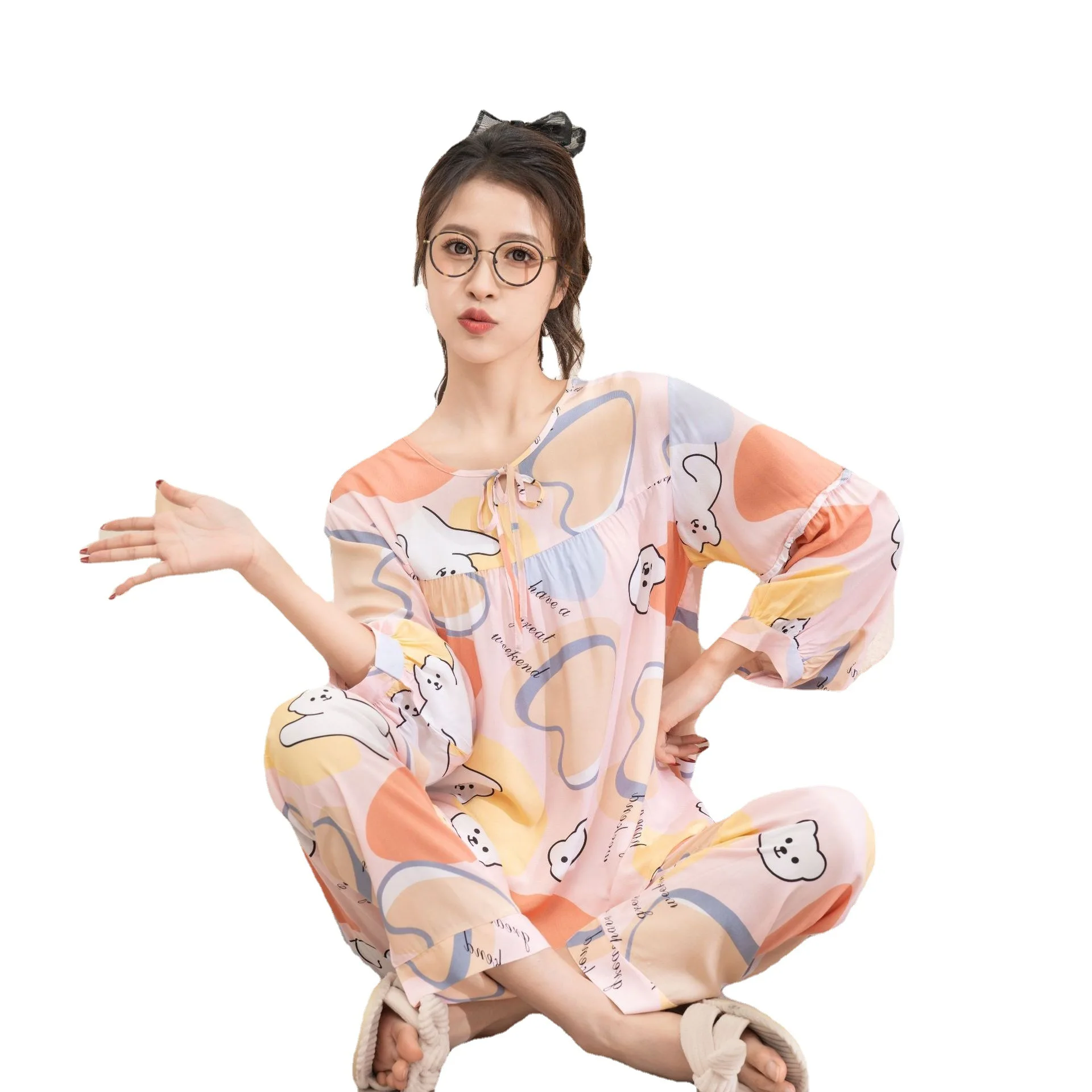 Spring Summer Cute New Women Pajamas Black Pink Red Full Sleeve V-neck Sleepwear Leisure Loungewear Girls Female Nightwear
Spring Summer Cute New Women Pajamas Black Pink Red Full Sleeve V-neck Sleepwear Leisure Loungewear Girls Female Nightwear