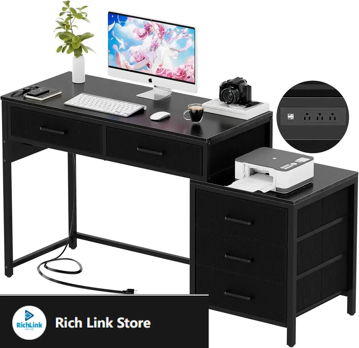 Reversible Computer Desk with 5 Drawers, Sturdy Office Desk with Power Outlets and USB Ports, Corner Writing Table with File
Reversible Computer Desk with 5 Drawers, Sturdy Office Desk with Power Outlets and USB Ports, Corner Writing Table with File