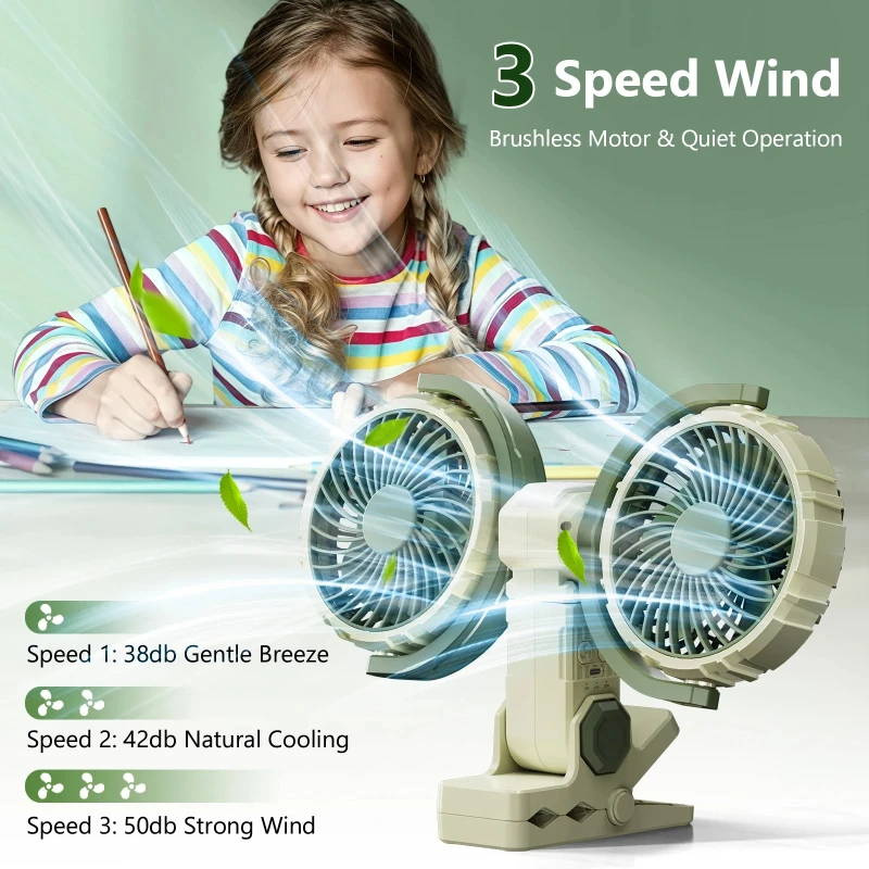 Car Clip Dual Head Fan 360° Rotatable 4000mAh 3-Speeds Two Light Modes USB Rechargeable Desktop Cooling Air Fan Office Indoor
Car Clip Dual Head Fan 360° Rotatable 4000mAh 3-Speeds Two Light Modes USB Rechargeable Desktop Cooling Air Fan Office Indoor