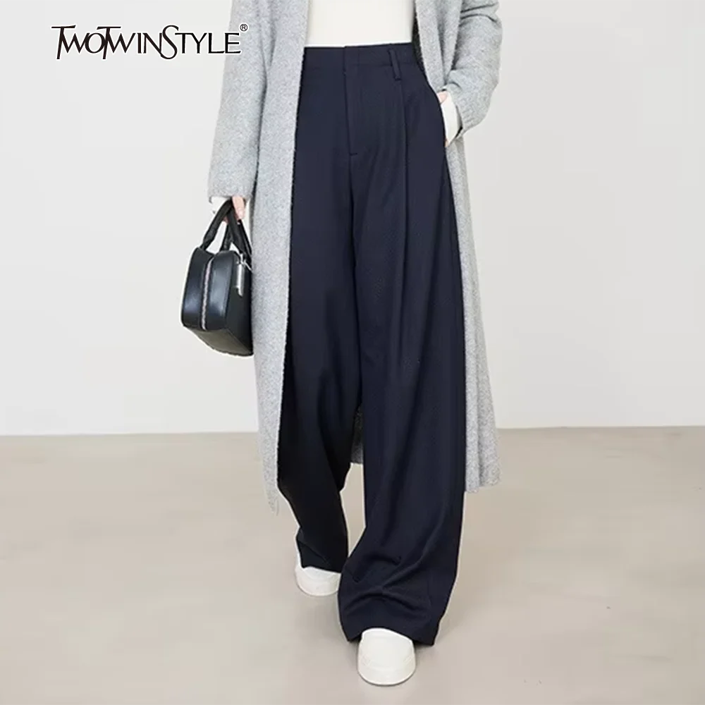 TWOTWINSTYLE Solid Spliced Loose Pant for Women High Waist Temperament Minimalist Pant Female Fashion Style Clothes Female
TWOTWINSTYLE Solid Spliced Loose Pant for Women High Waist Temperament Minimalist Pant Female Fashion Style Clothes Female