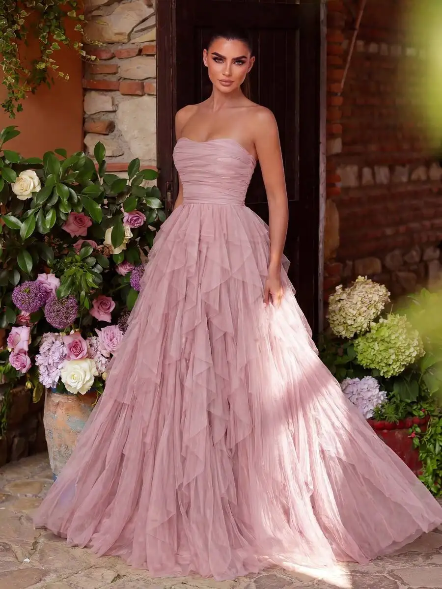 Strapless Layered Ruffle Tulle A-Line Prom Dress Floor-Length Elegant Pink
Strapless Layered Ruffle Tulle A-Line Prom Dress Floor-Length Elegant Pink