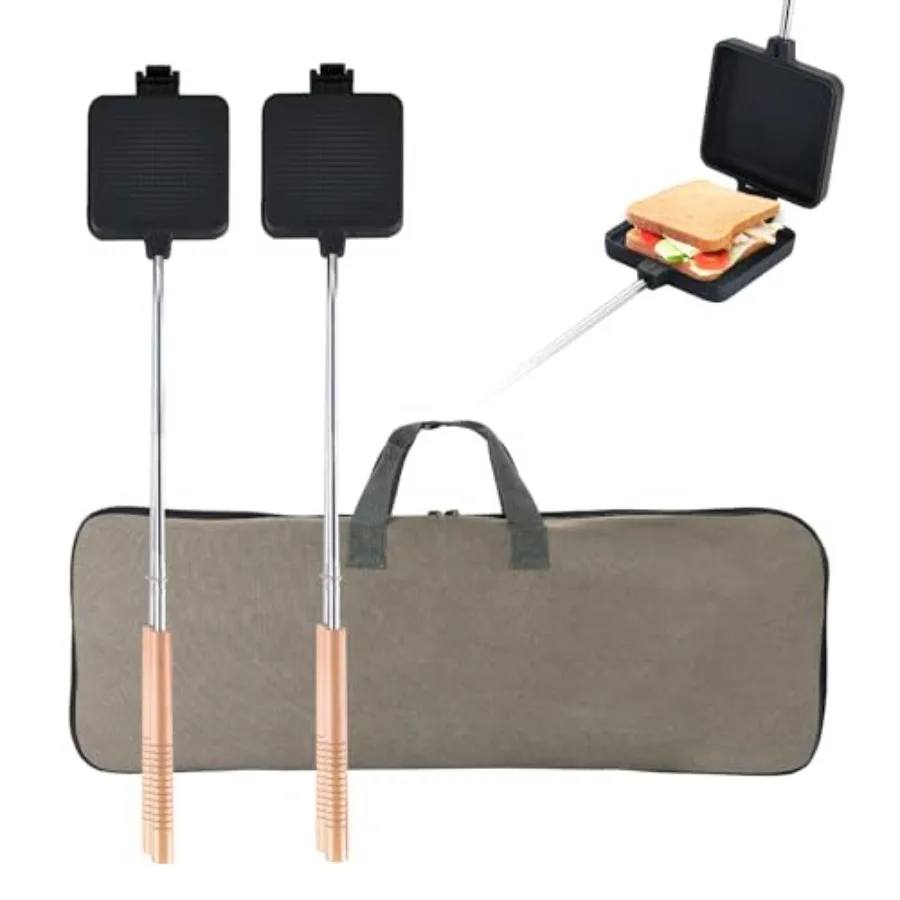 2Pcs Campfire Pie Iron 4.9" Large Detachable Cast Iron Sandwich Maker with Storage Bag Extended Handles for Camping BBQ and Cam
2Pcs Campfire Pie Iron 4.9" Large Detachable Cast Iron Sandwich Maker with Storage Bag Extended Handles for Camping BBQ and Cam
