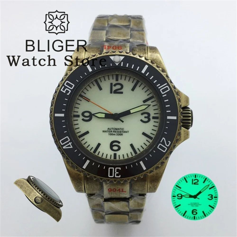 BLIGER Bronze 43mm Diving Mechanical Watch Japanese NH35A movement Cream white Black luminous dial waterproof watch Oyster Watch
BLIGER Bronze 43mm Diving Mechanical Watch Japanese NH35A movement Cream white Black luminous dial waterproof watch Oyster Watch