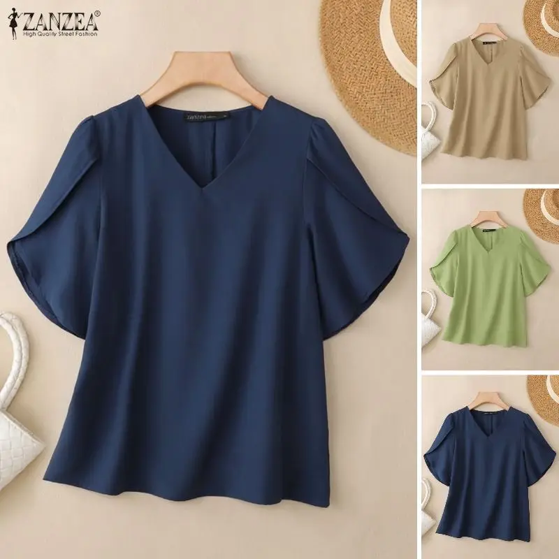 2026 ZANZEA Women Summer Solid Color Blouse Office Shirt Casual Elegant V Neck Petal Sleeve Tops Tunic Femme Holiday Blusas
2026 ZANZEA Women Summer Solid Color Blouse Office Shirt Casual Elegant V Neck Petal Sleeve Tops Tunic Femme Holiday Blusas