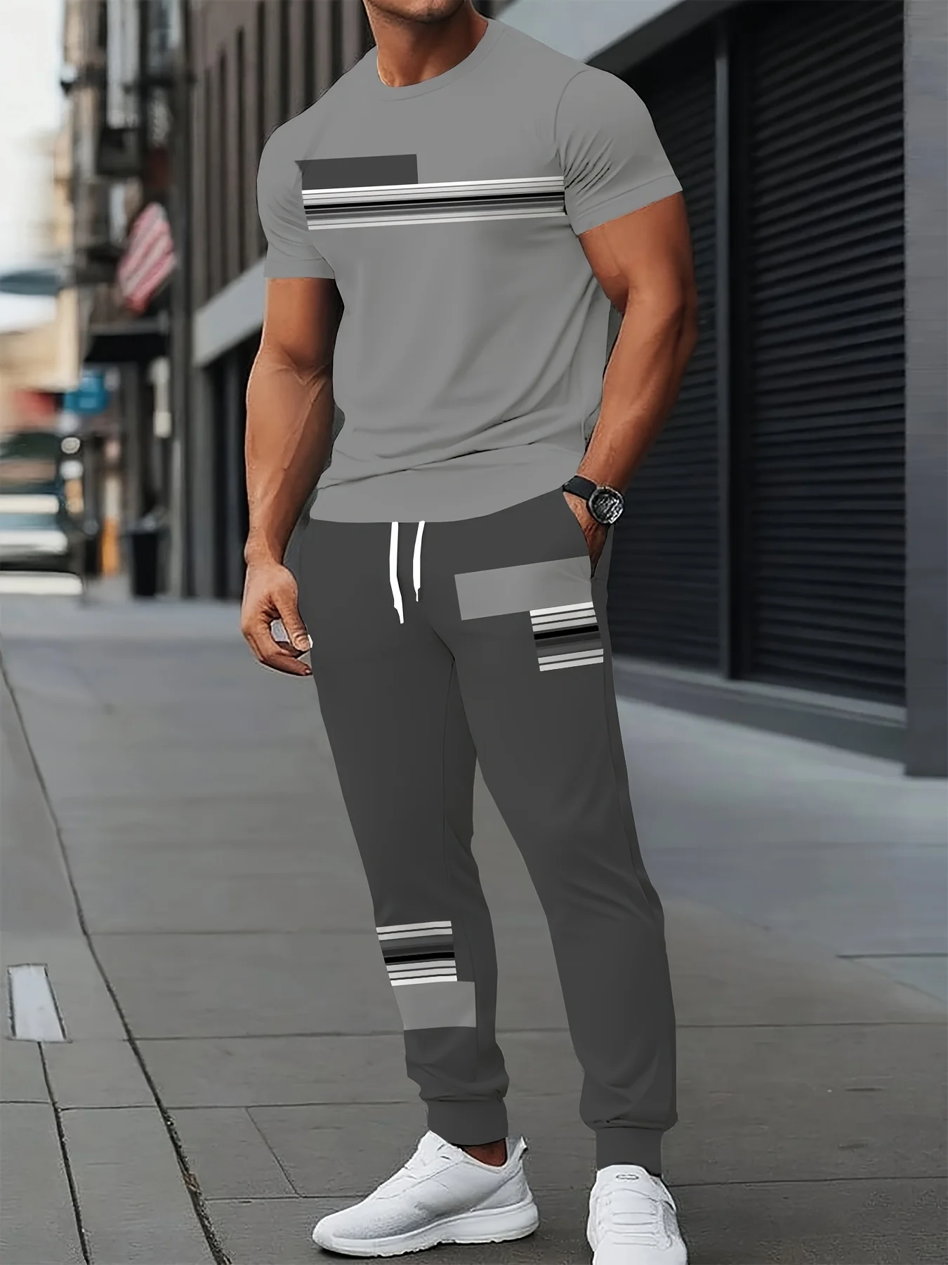 Summer men's casual sports short sleeved pants 2-piece set with striped print soft and comfortable outdoor men's clothing
Summer men's casual sports short sleeved pants 2-piece set with striped print soft and comfortable outdoor men's clothing