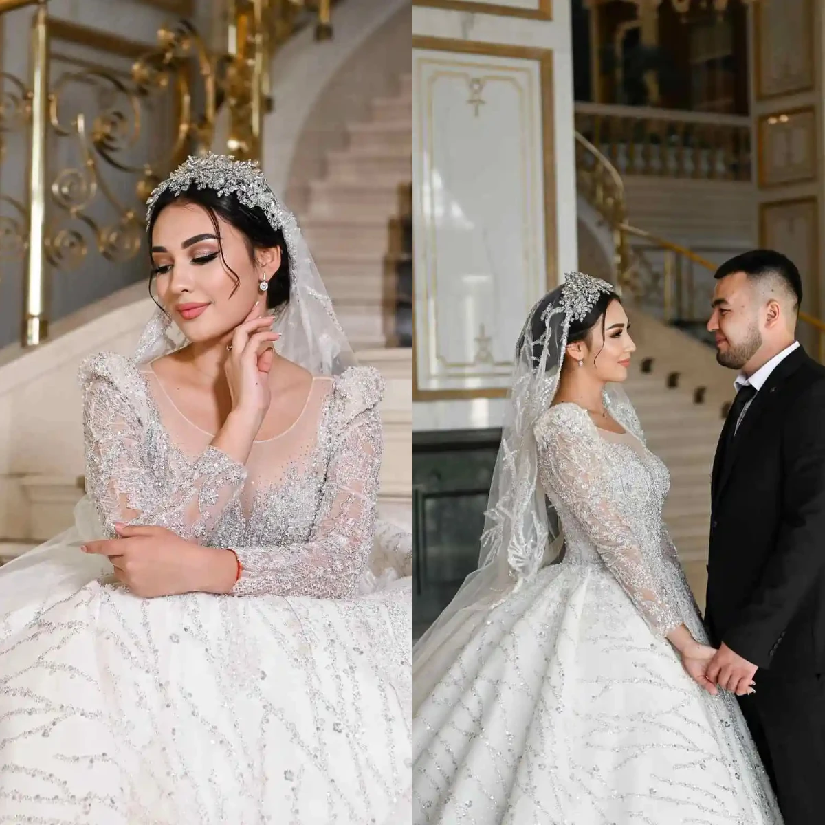 Elegant A-Line Lace Sequin Wedding Dress With Sexy Round Neck Long Sleeved Ballroom Bride Dress Vestido De Novia Customized
Elegant A-Line Lace Sequin Wedding Dress With Sexy Round Neck Long Sleeved Ballroom Bride Dress Vestido De Novia Customized