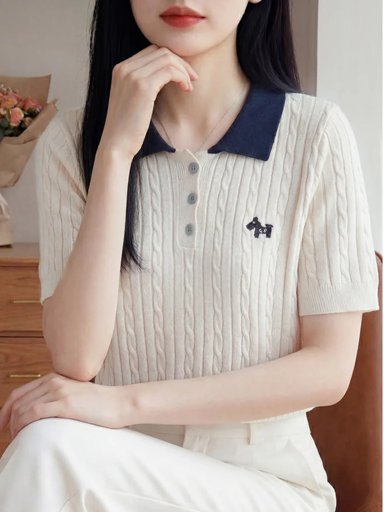 Loose Fit Embroidered Short Sleeve Shirt Women's Summer Slimming Color Block Knitted T-Shirt Casual Style Soft Fabric
Loose Fit Embroidered Short Sleeve Shirt Women's Summer Slimming Color Block Knitted T-Shirt Casual Style Soft Fabric