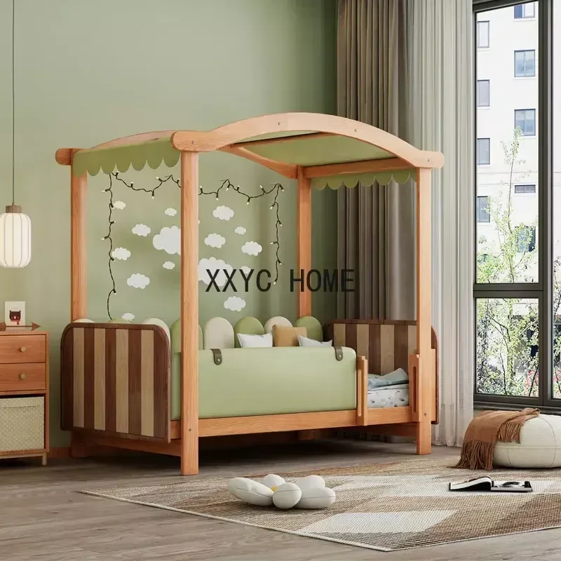 Solid Wood Tree House Bed, Staggered Bunk Bed with Roof Tent Design
Solid Wood Tree House Bed, Staggered Bunk Bed with Roof Tent Design