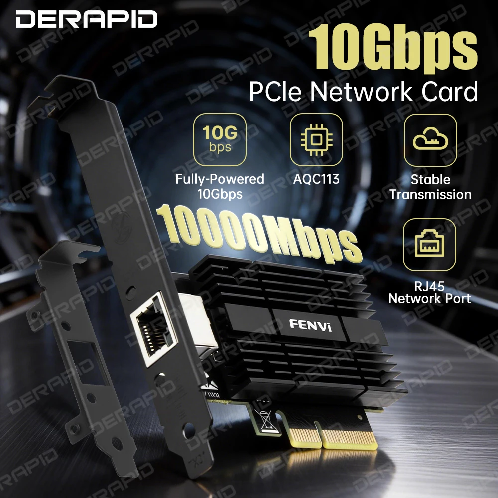 Сетевая карта Fenvi AQC113 10 Гбит/с PCIe-RJ45, проводной Ethernet-адаптер LAN 100 Мбит/с/1 Гбит/с/2.5 Гбит/с/5 Гбит/с/10 Гбит/с для настольных ПК с Windows 10/11
Сетевая карта Fenvi AQC113 10 Гбит/с PCIe-RJ45, проводной Ethernet-адаптер LAN 100 Мбит/с/1 Гбит/с/2.5 Гбит/с/5 Гбит/с/10 Гбит/с для настольных ПК с Windows 10/11